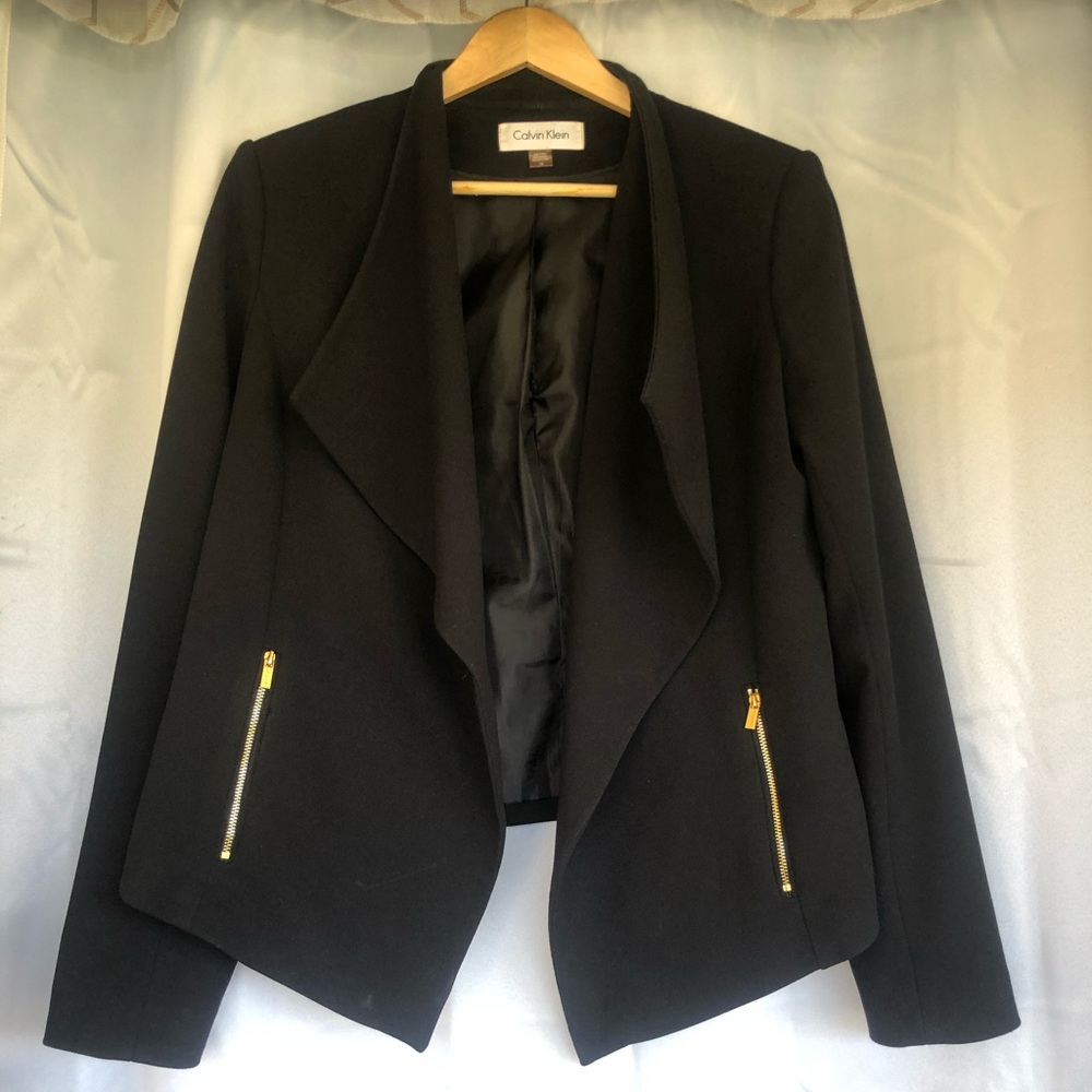 Calvin Klein black blazer gold zipper pockets